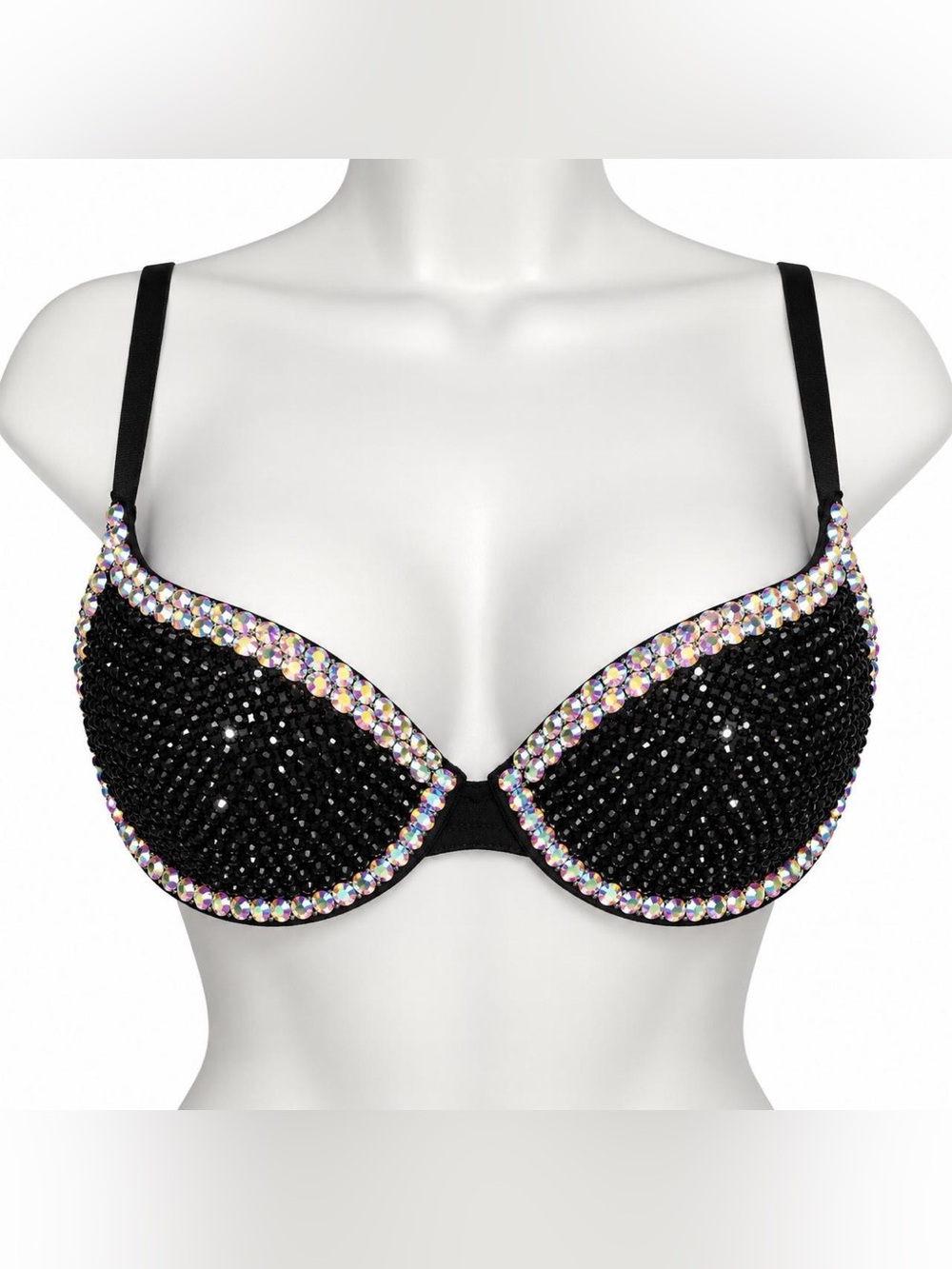 40C Jet Black & AB Crystal Design Rhinestone Crystal Glam Bra New Custom